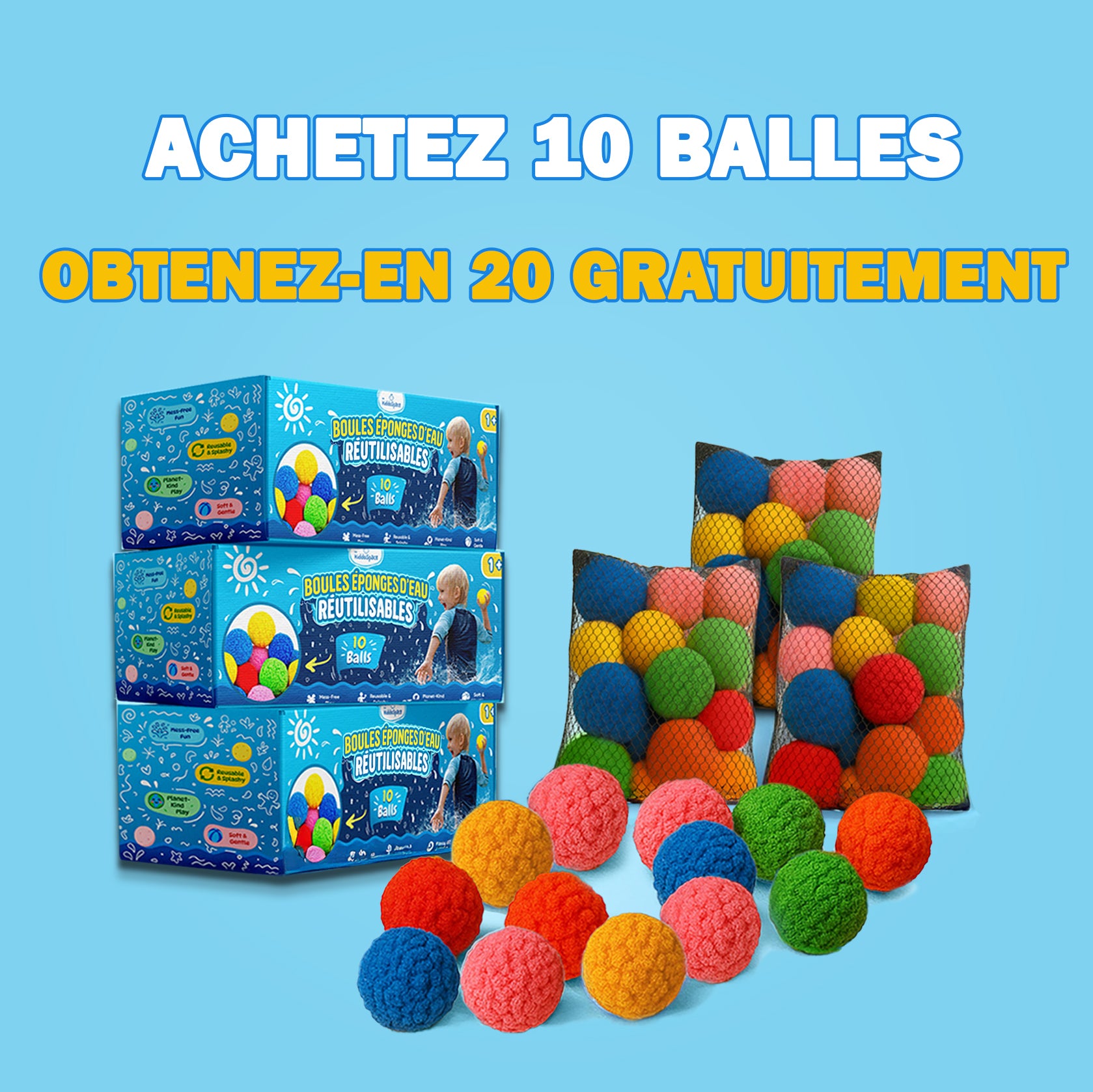 KiddoSpace Balles Éponge Réutilisables (Achetez 10, Recevez 20 Gratuites)
